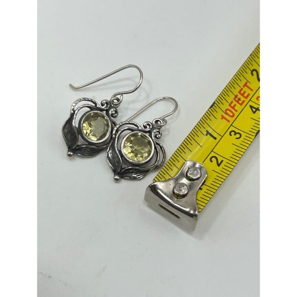 Didae Israel 925 Earrings Sterling Silver Yellow Quartz Pierced Drops Dangles - Picture 6 of 6